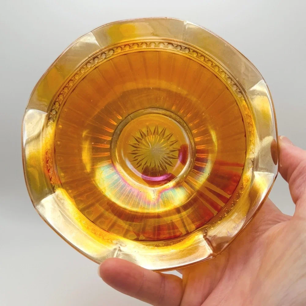 Imperial Fancy Colonial Marigold Carnival Glass Bowl Scalloped Iridescent 7.5